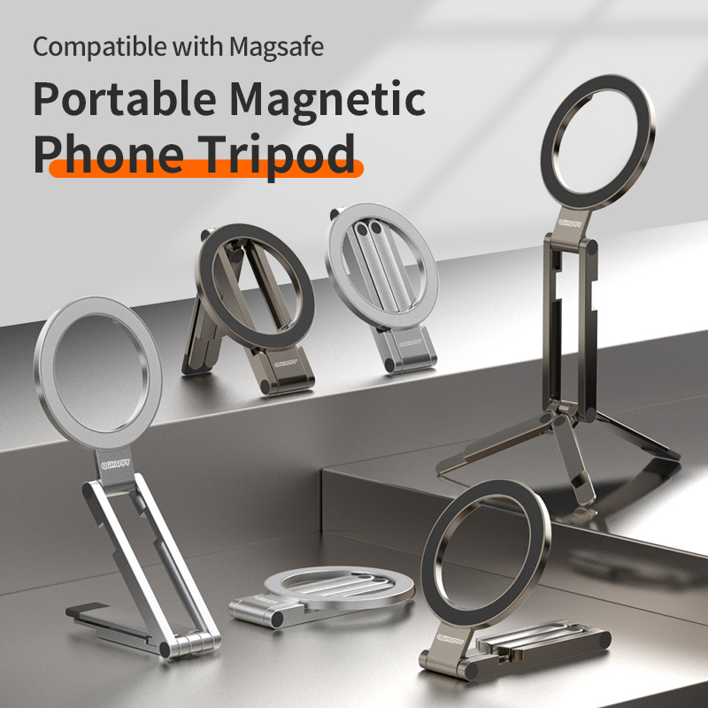 Photography Basics - 磁石式の金属製スマートフォン用三脚スタンド。自撮り棒としても使用可能。デュアル磁石を搭載し、高所での撮影にも適しています。Samsung、Xiaomi、Huawei、iPhoneに対応。