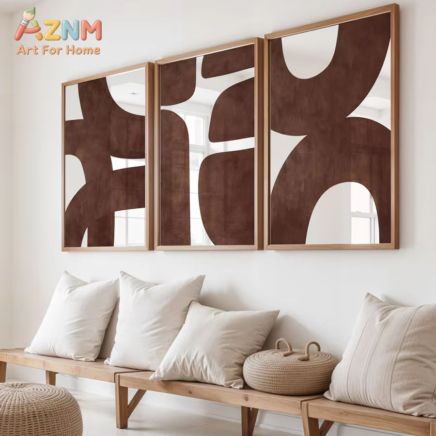 AZNM 抽象幾何学模様の壁掛けアート3点セット、ブラウンの - Photography Geometry のレビューと価格