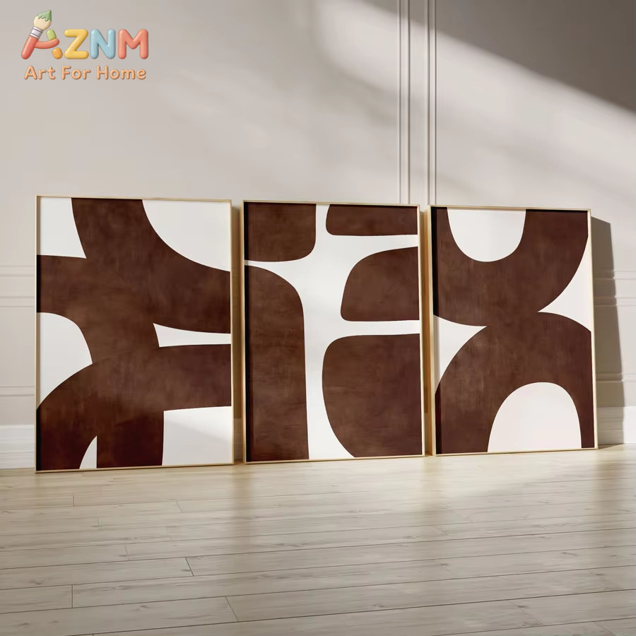 AZNM 抽象幾何学模様の壁掛けアート3点セット、ブラウンの - Photography Geometry のレビューと価格